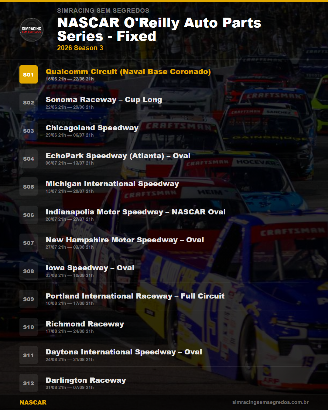 Calendario NASCAR — 2026 Season 3