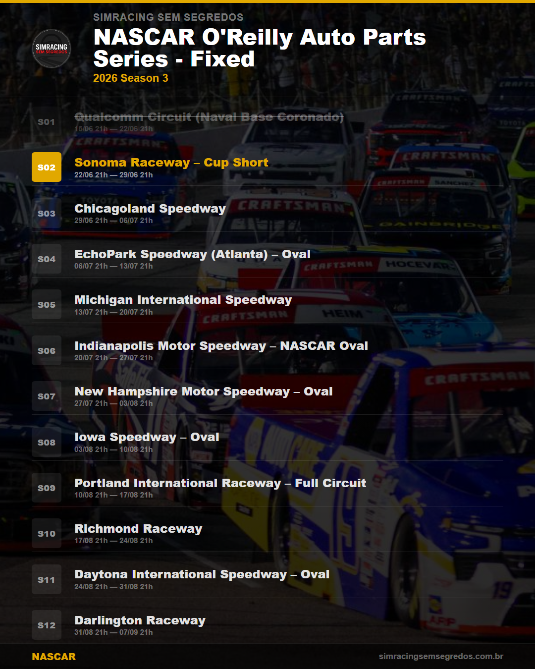 Calendario NASCAR — 2026 Season 3