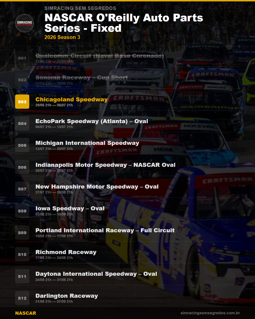 Calendario NASCAR — 2026 Season 3