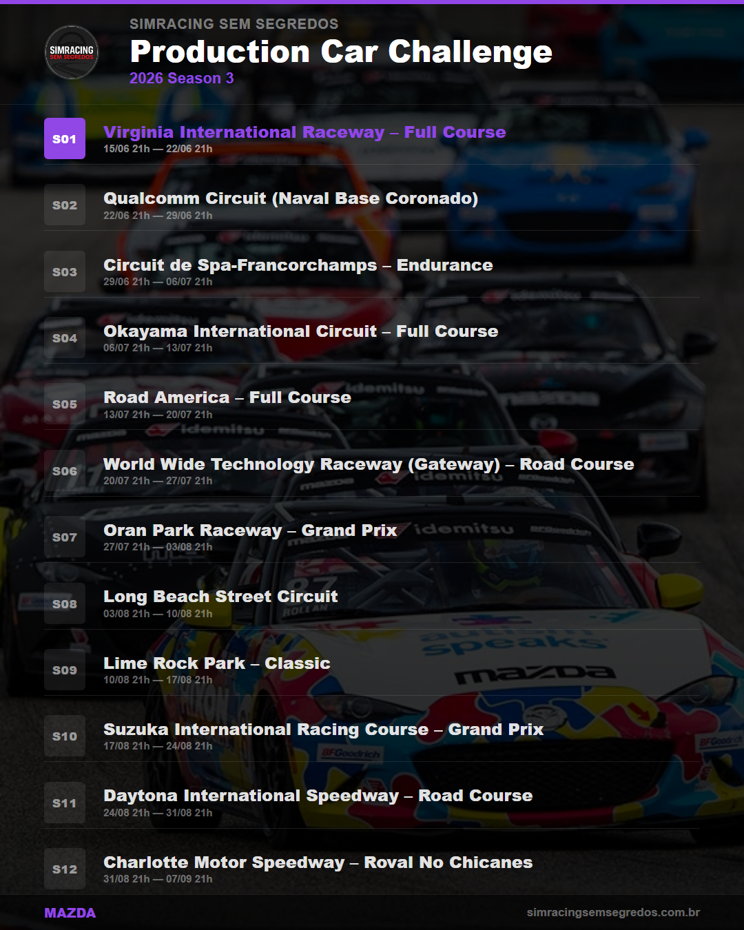 Calendario Mazda — 2026 Season 3