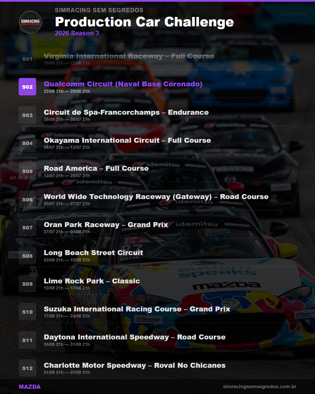 Calendario Mazda — 2026 Season 3