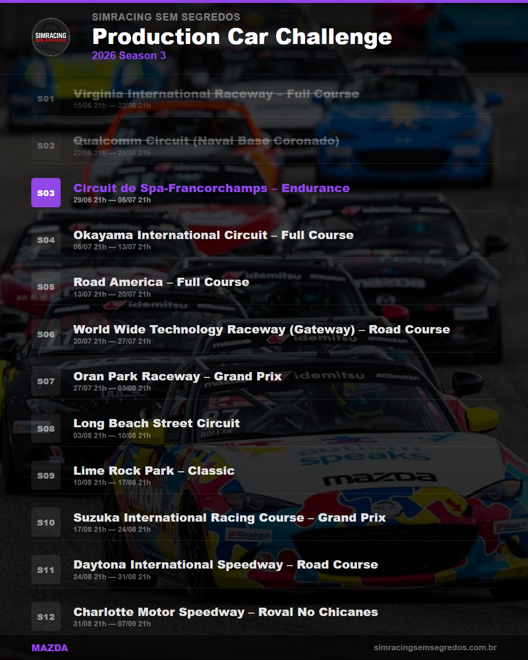 Calendario Mazda — 2026 Season 3