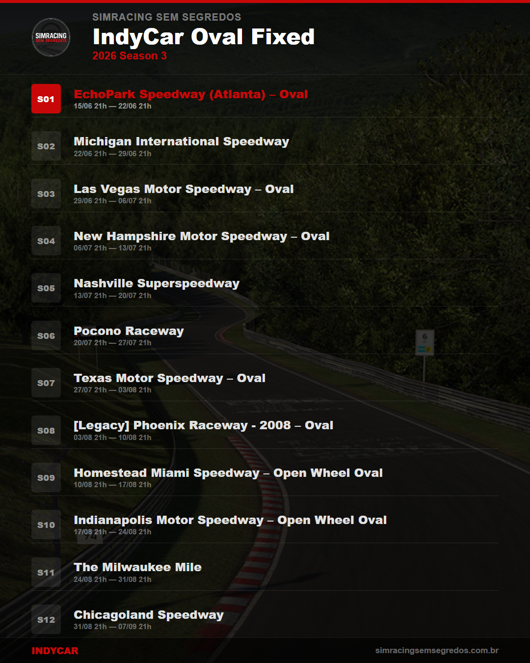 Calendario IndyCar — 2026 Season 3
