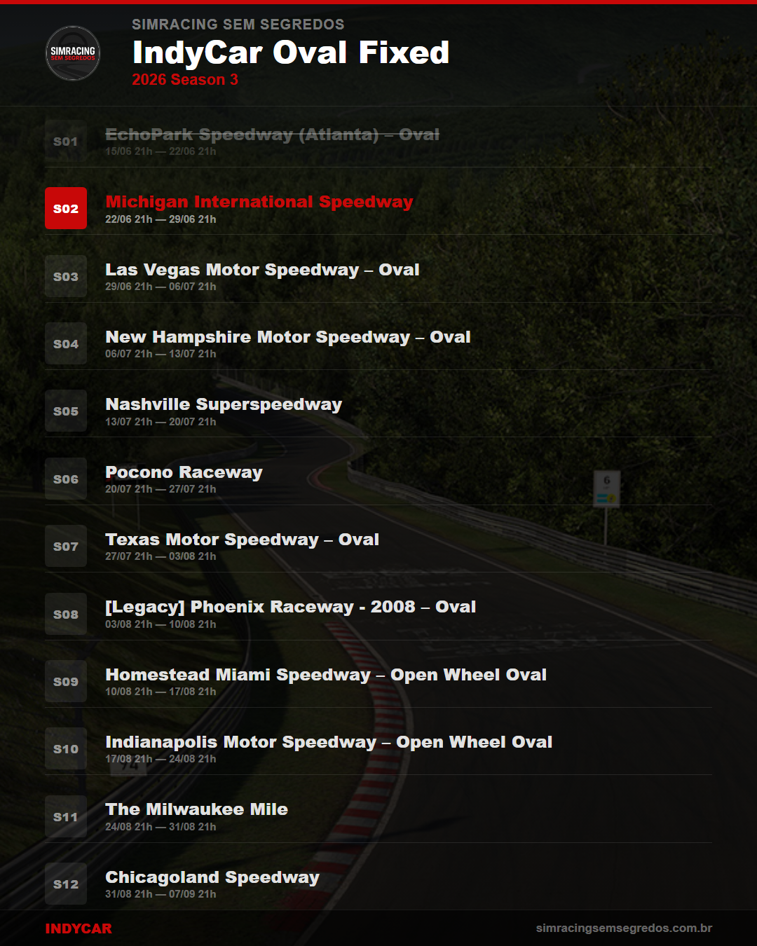 Calendario IndyCar — 2026 Season 3