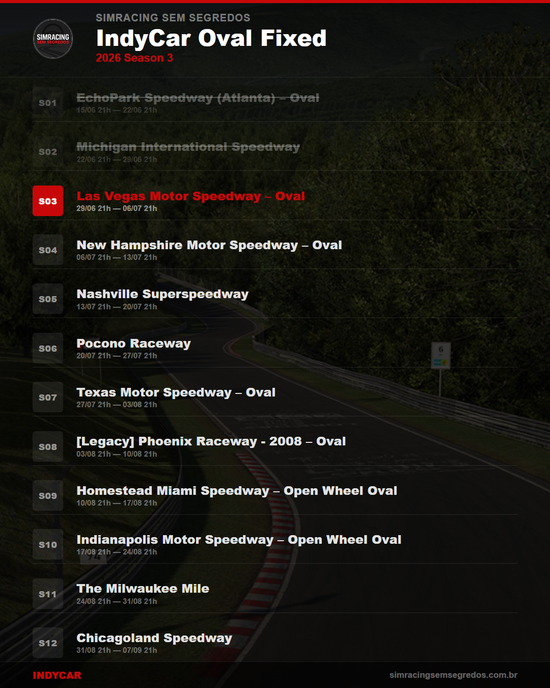 Calendario IndyCar — 2026 Season 3