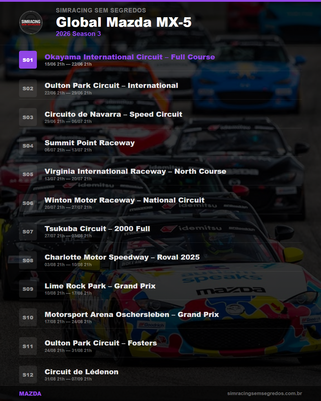 Calendario Mazda — 2026 Season 3
