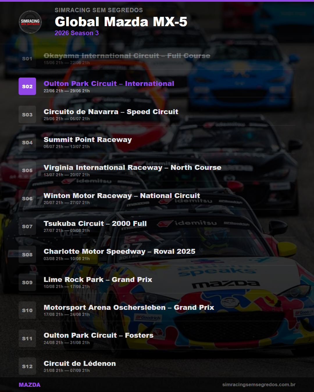 Calendario Mazda — 2026 Season 3