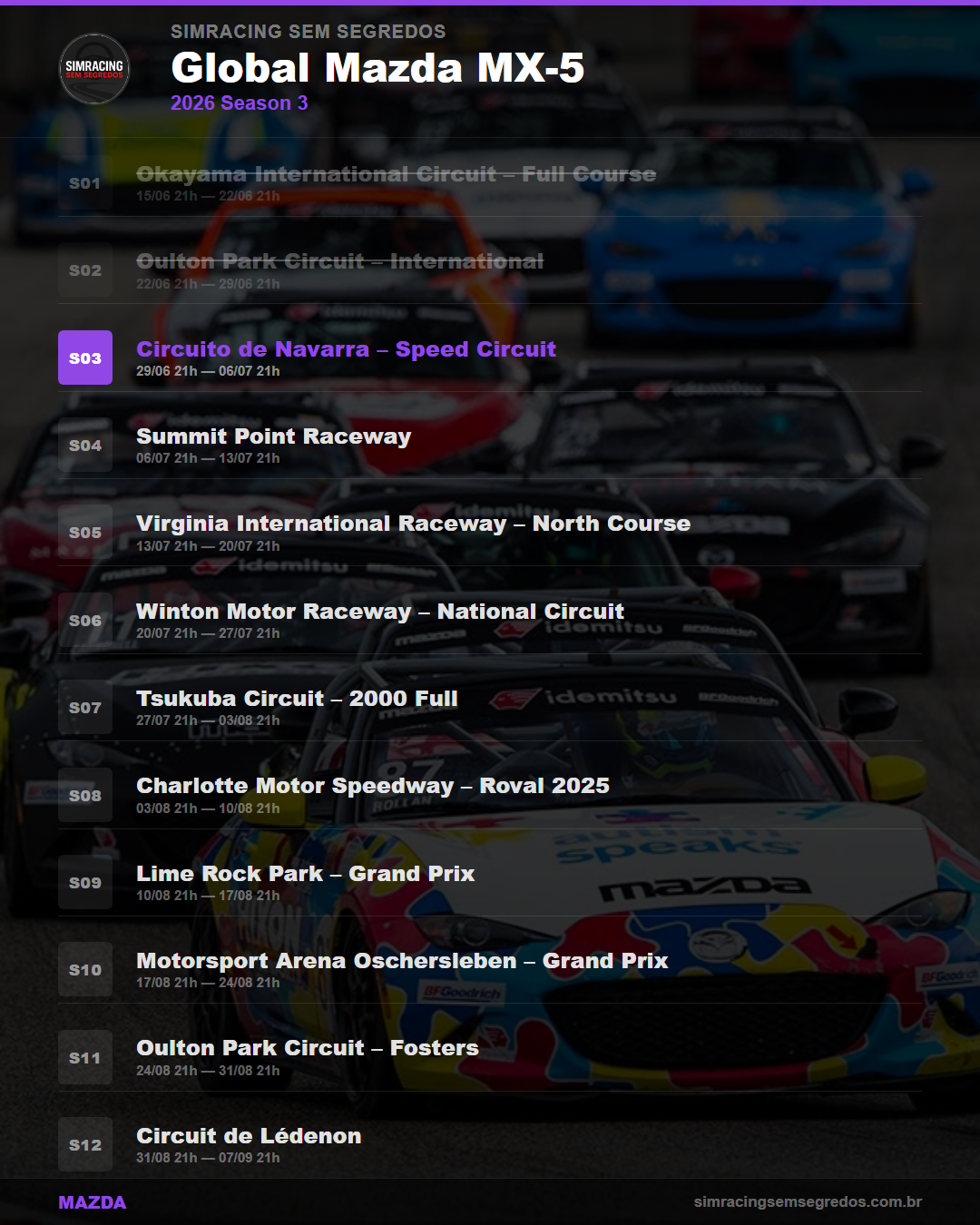 Calendario Mazda — 2026 Season 3