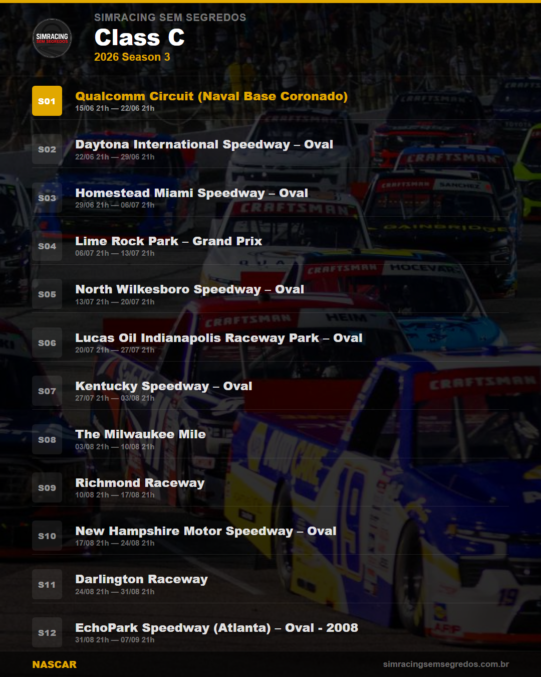 Calendario NASCAR — 2026 Season 3