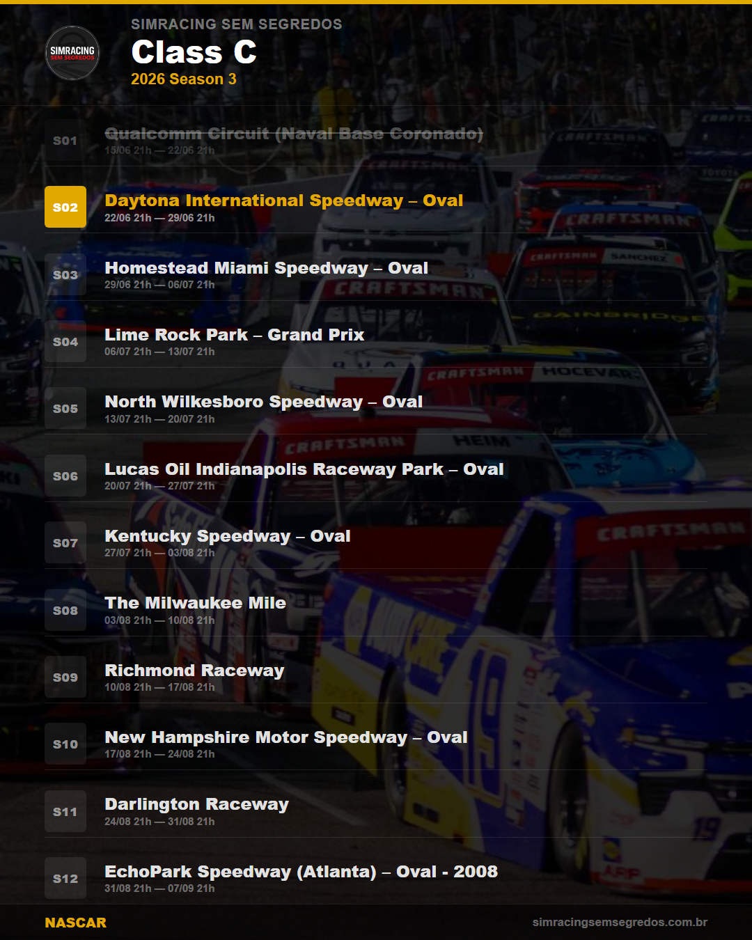 Calendario NASCAR — 2026 Season 3