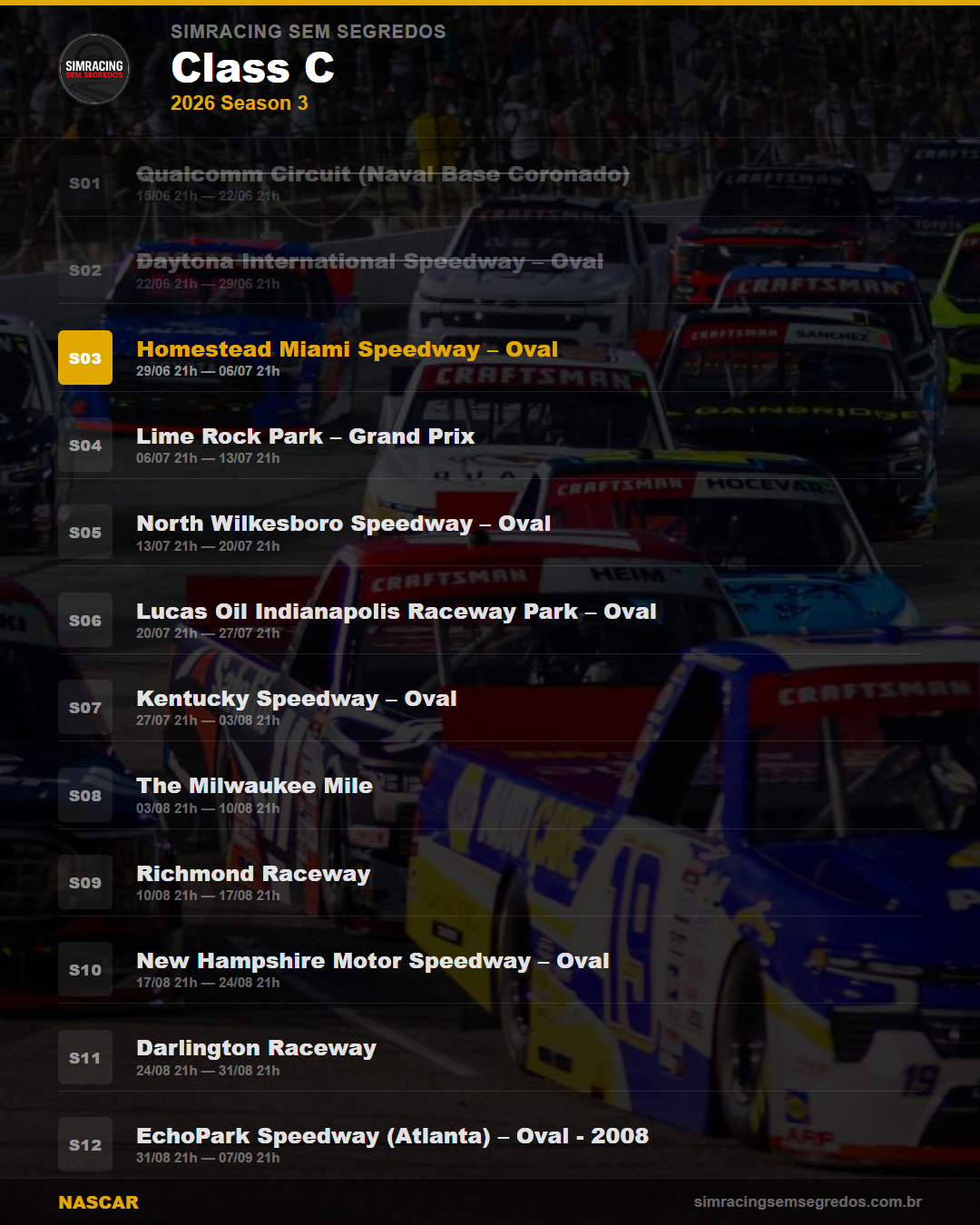 Calendario NASCAR — 2026 Season 3