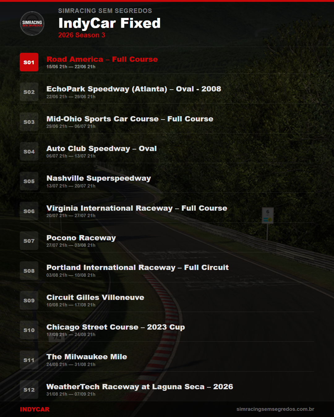 Calendario IndyCar — 2026 Season 3