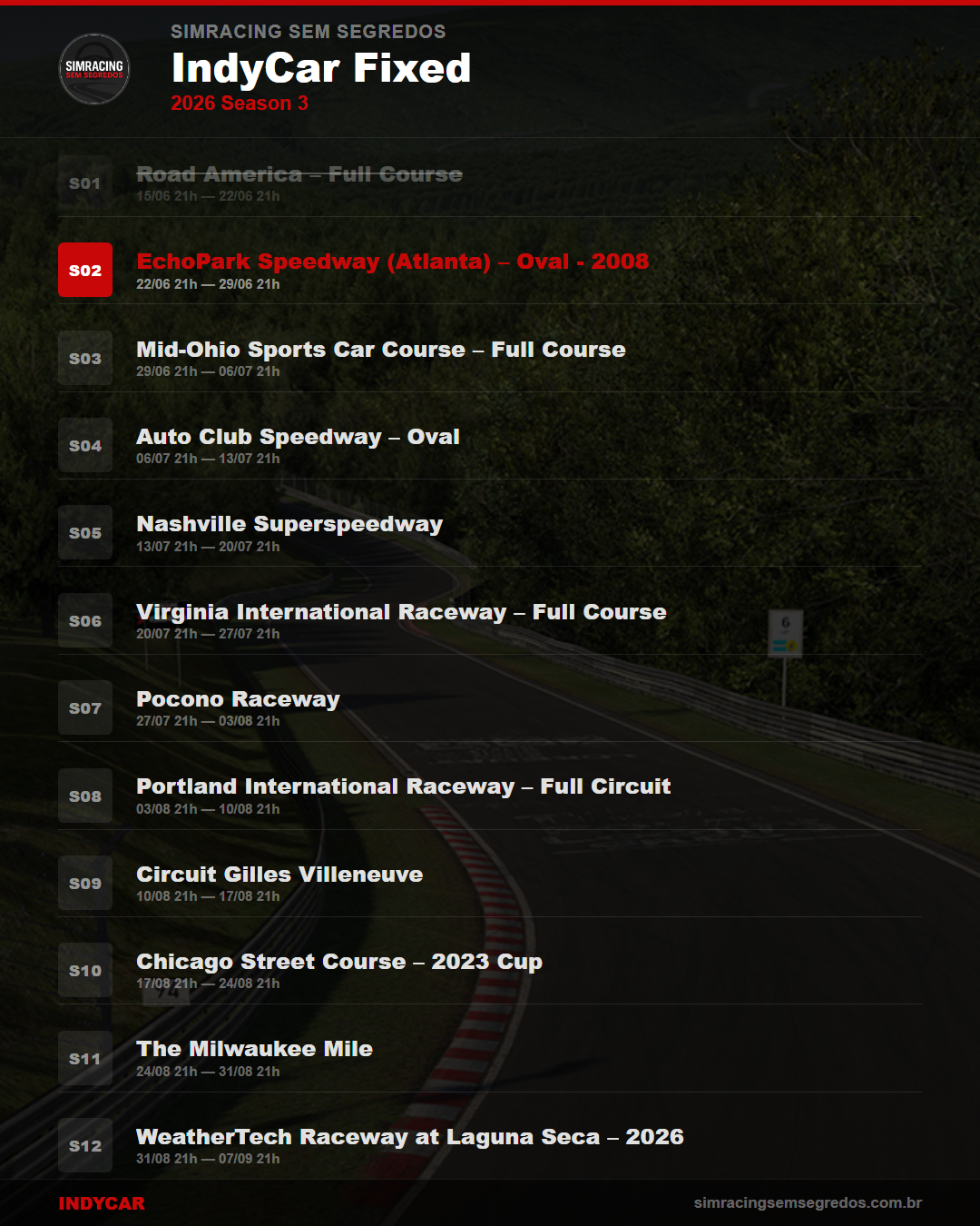 Calendario IndyCar — 2026 Season 3
