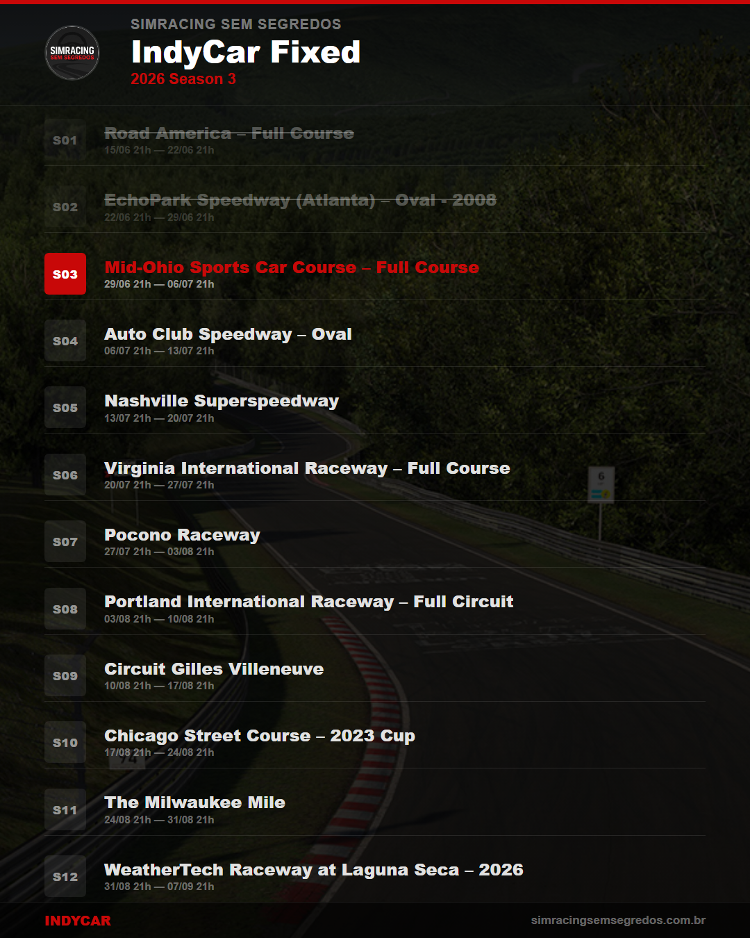 Calendario IndyCar — 2026 Season 3