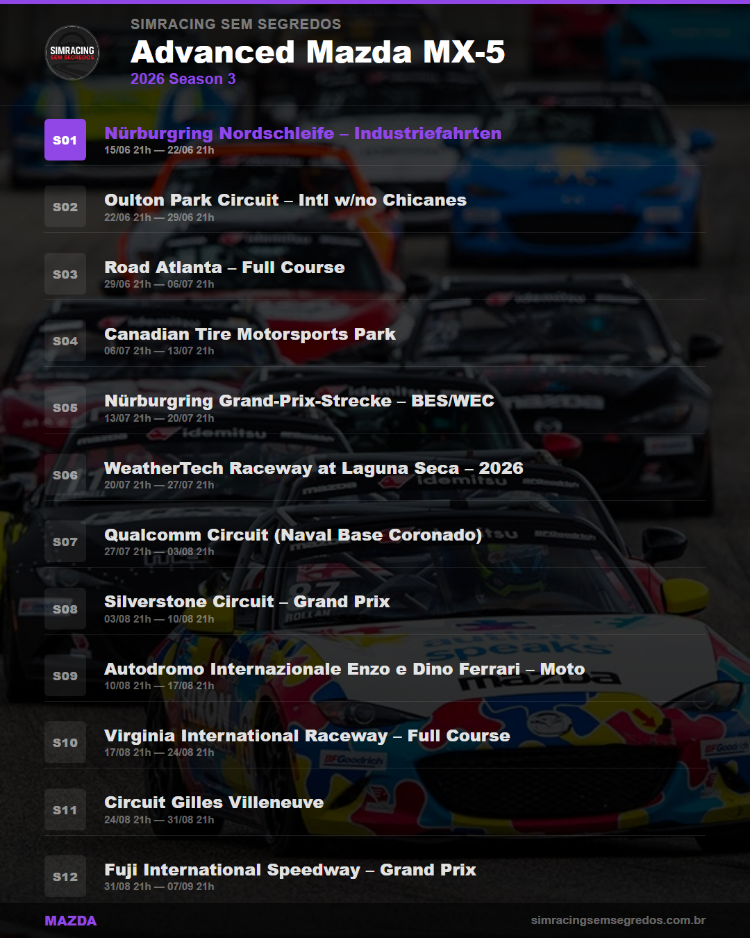 Calendario Mazda — 2026 Season 3