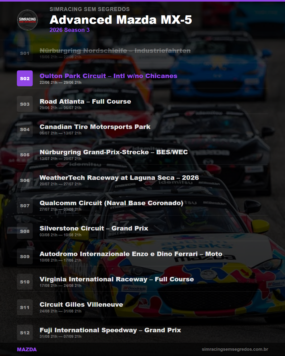 Calendario Mazda — 2026 Season 3