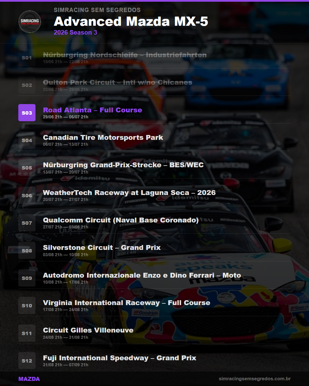 Calendario Mazda — 2026 Season 3