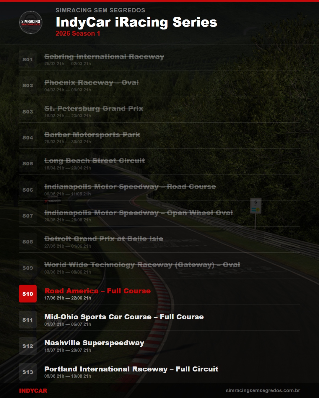 Calendario IndyCar — 2026 Season 3