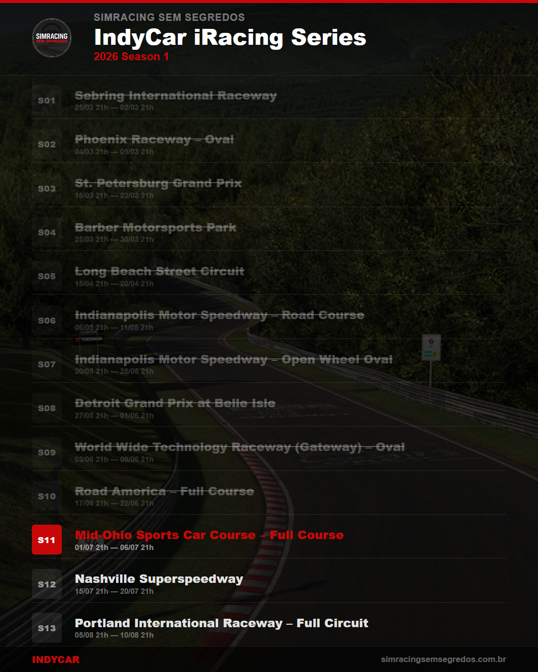 Calendario IndyCar — 2026 Season 3