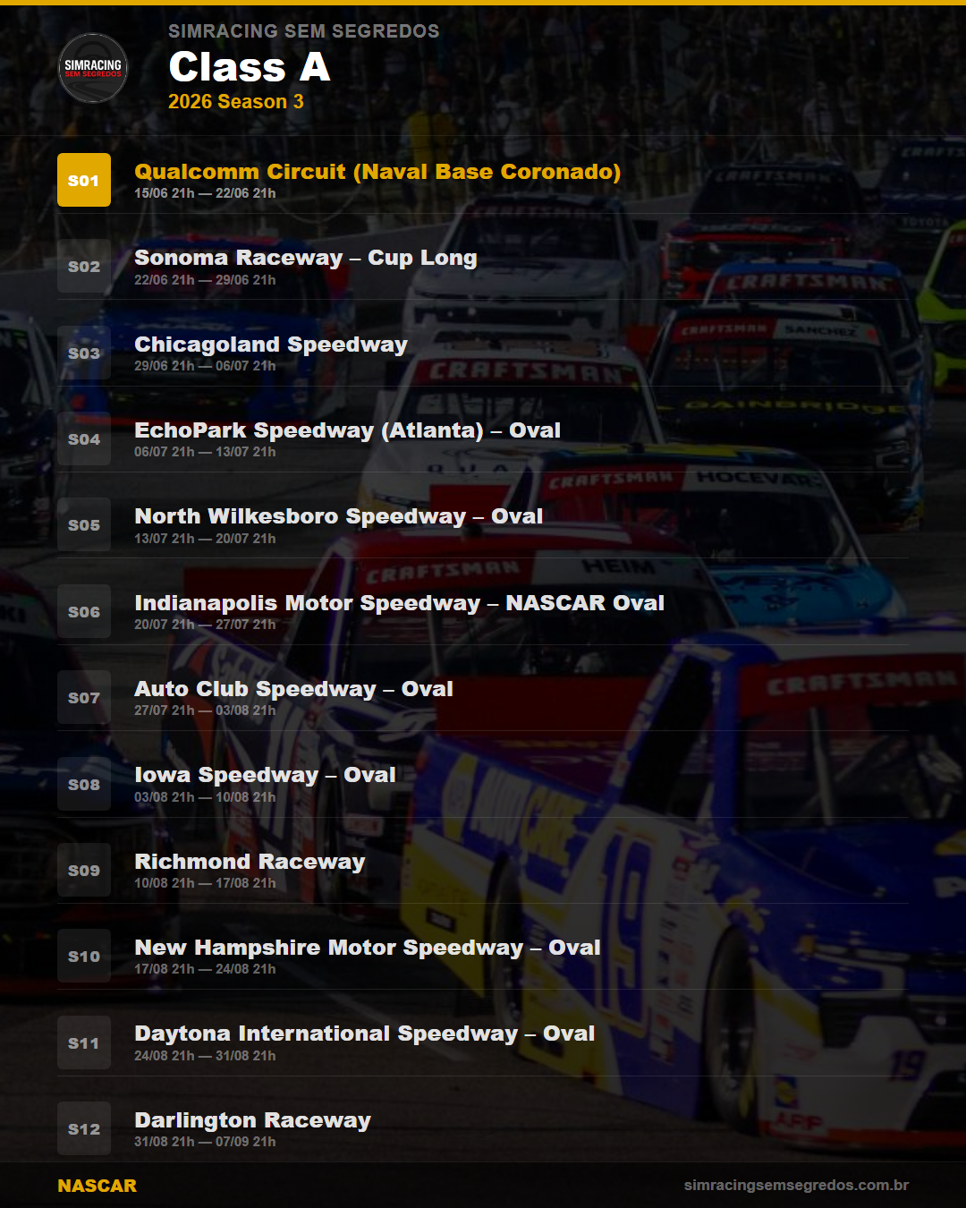 Calendario NASCAR — 2026 Season 3