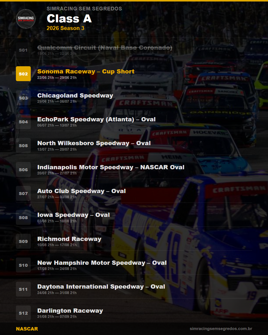 Calendario NASCAR — 2026 Season 3