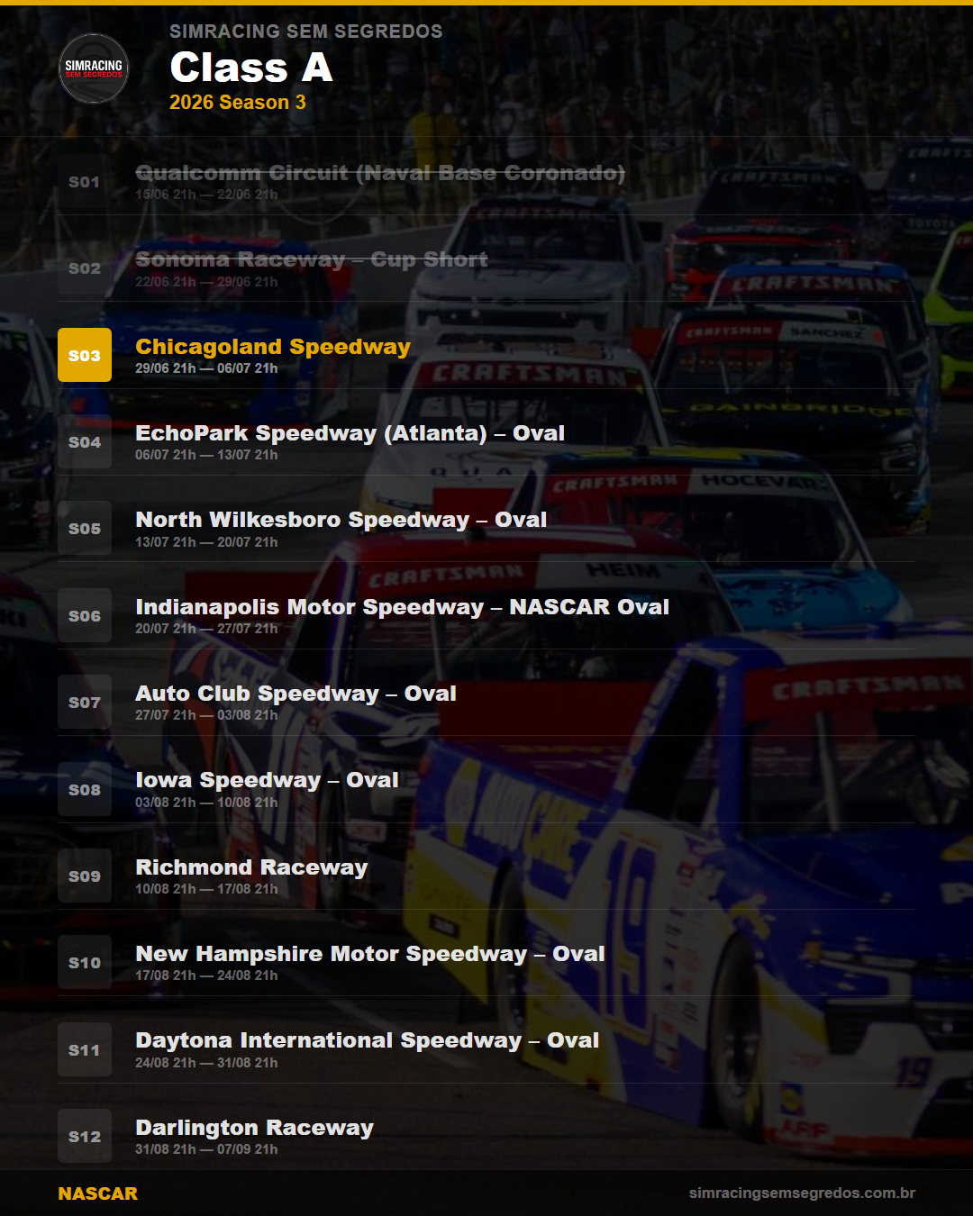 Calendario NASCAR — 2026 Season 3