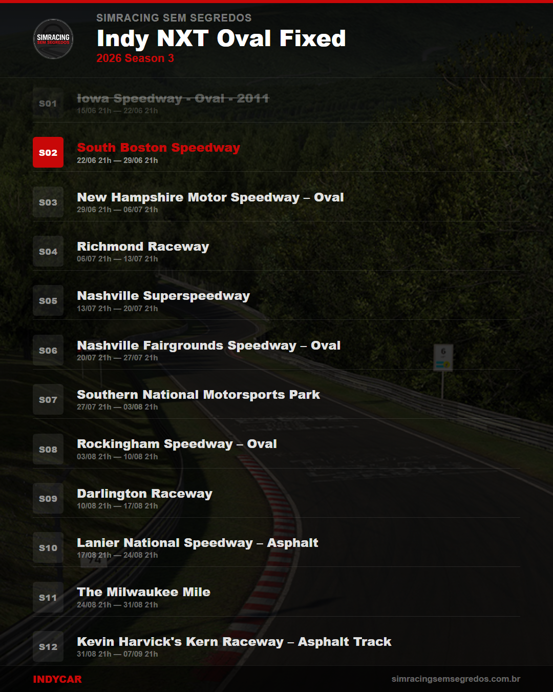 Calendario IndyCar — 2026 Season 3