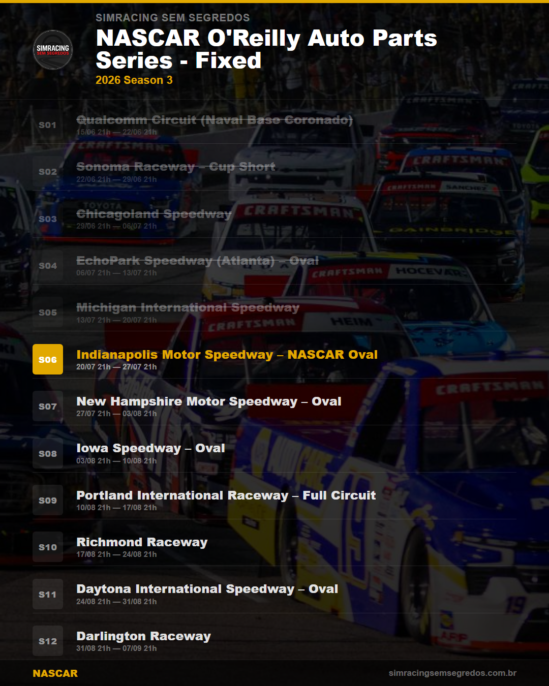 Calendario NASCAR — 2026 Season 3