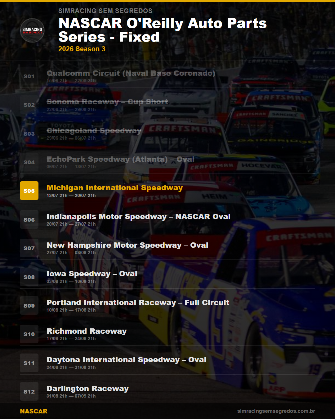Calendario NASCAR — 2026 Season 3