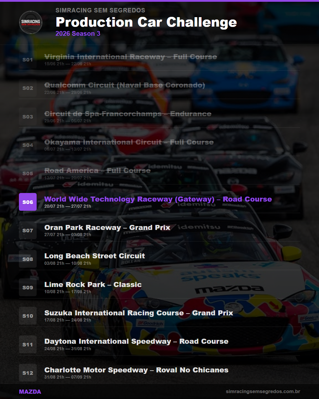 Calendario Mazda — 2026 Season 3