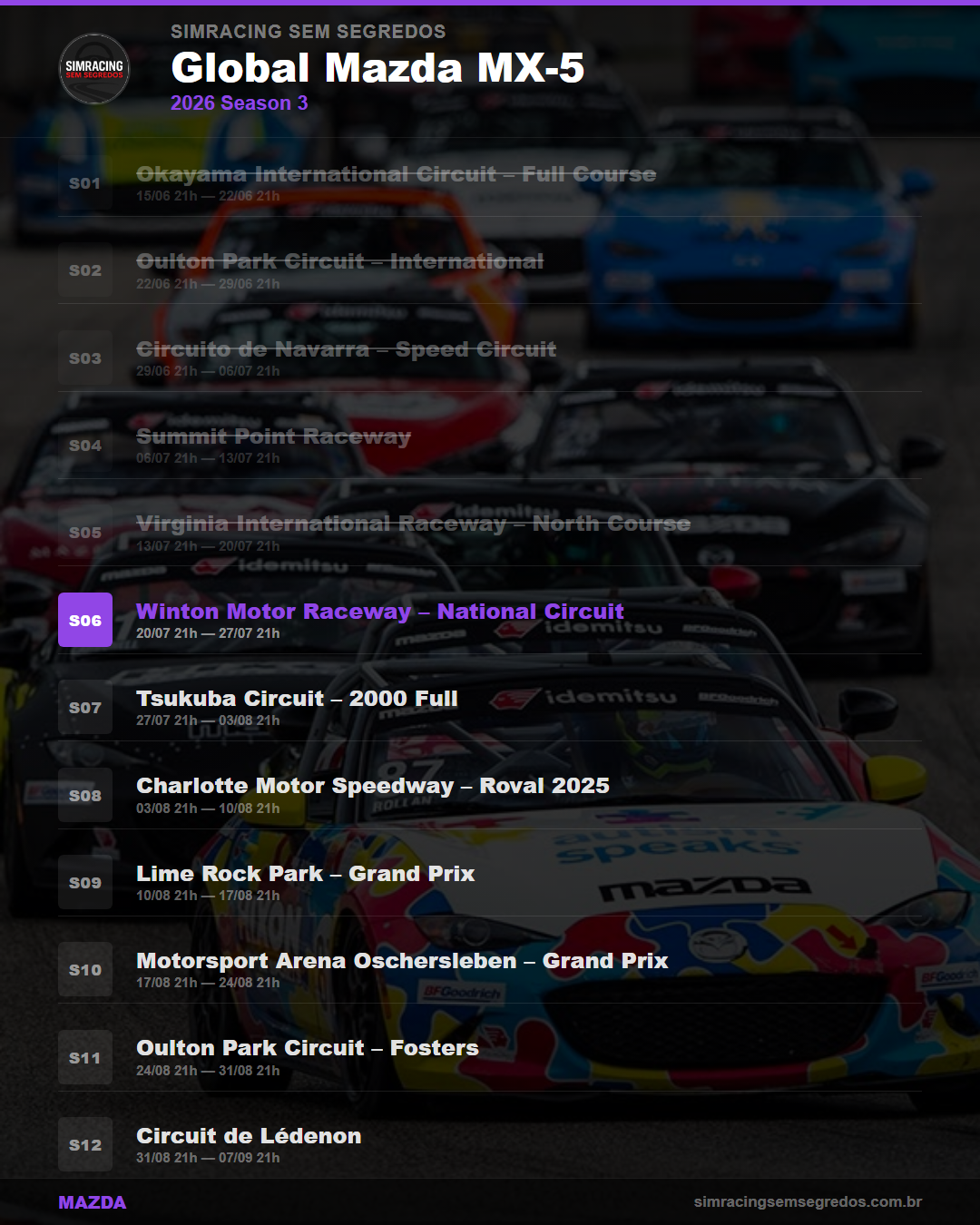Calendario Mazda — 2026 Season 3