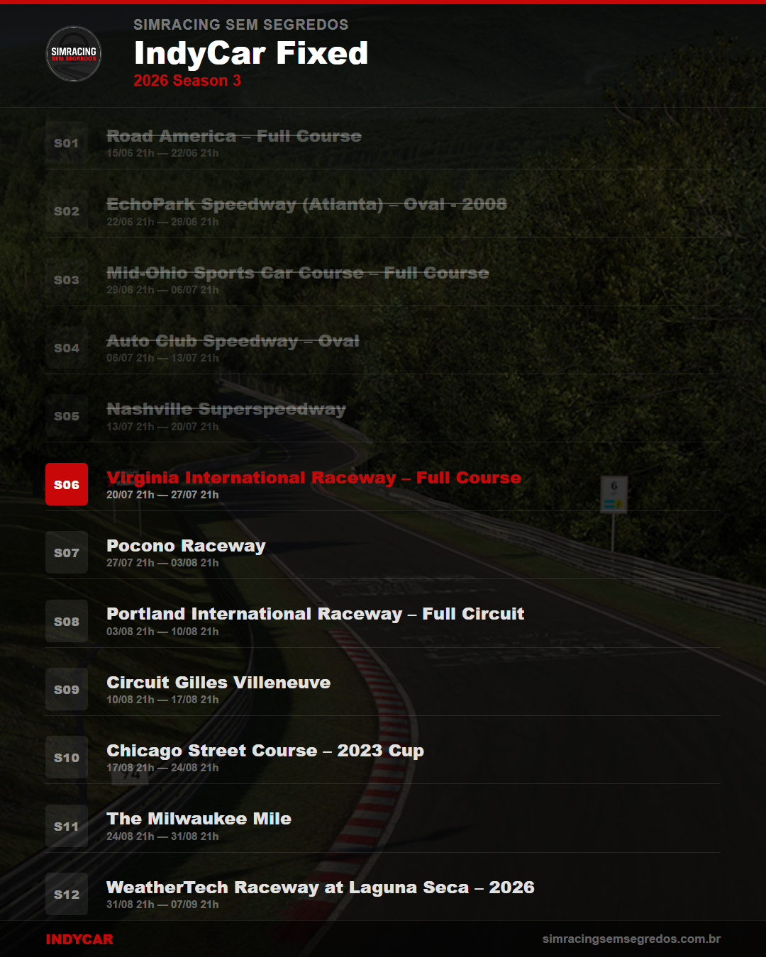 Calendario IndyCar — 2026 Season 3