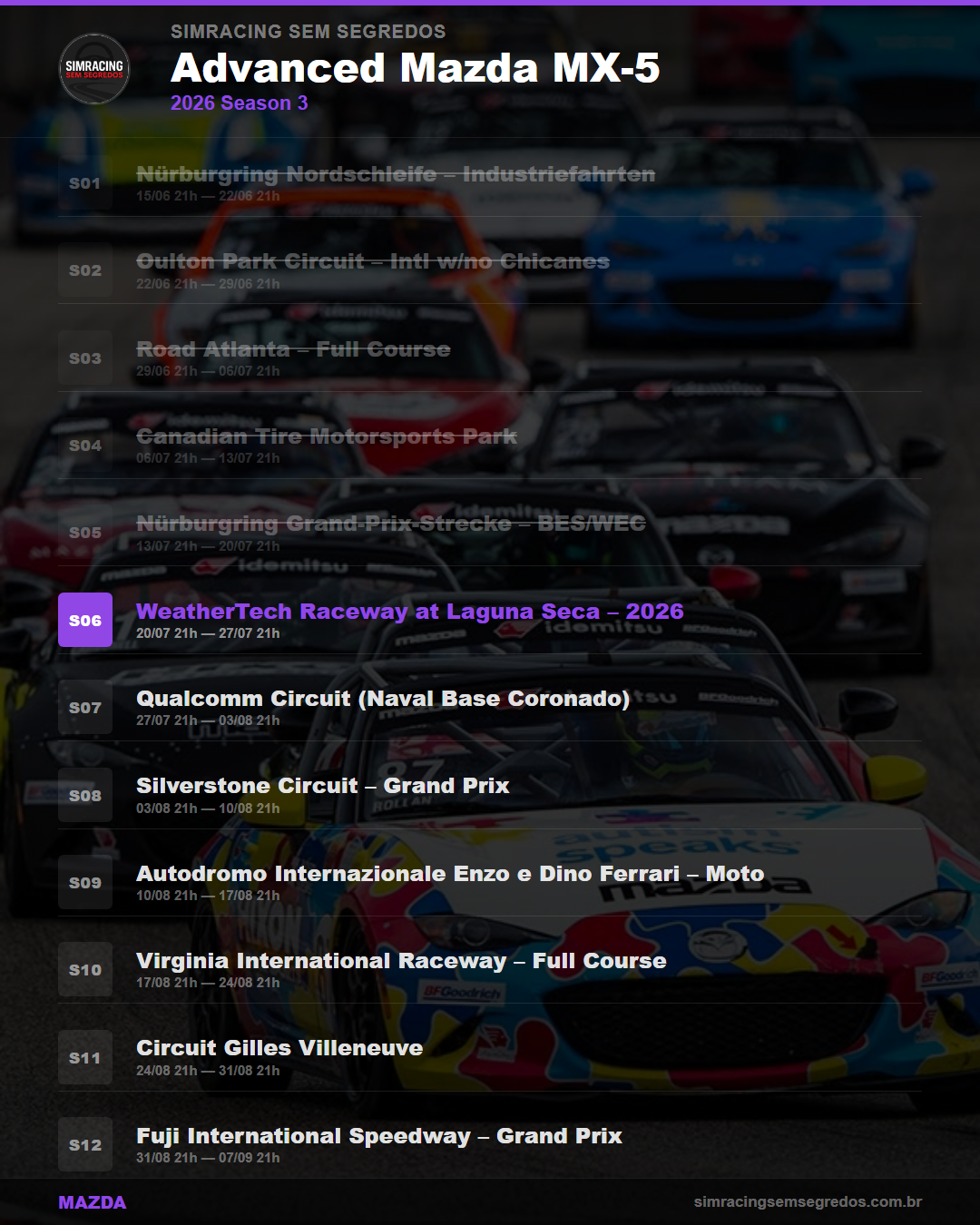 Calendario Mazda — 2026 Season 3