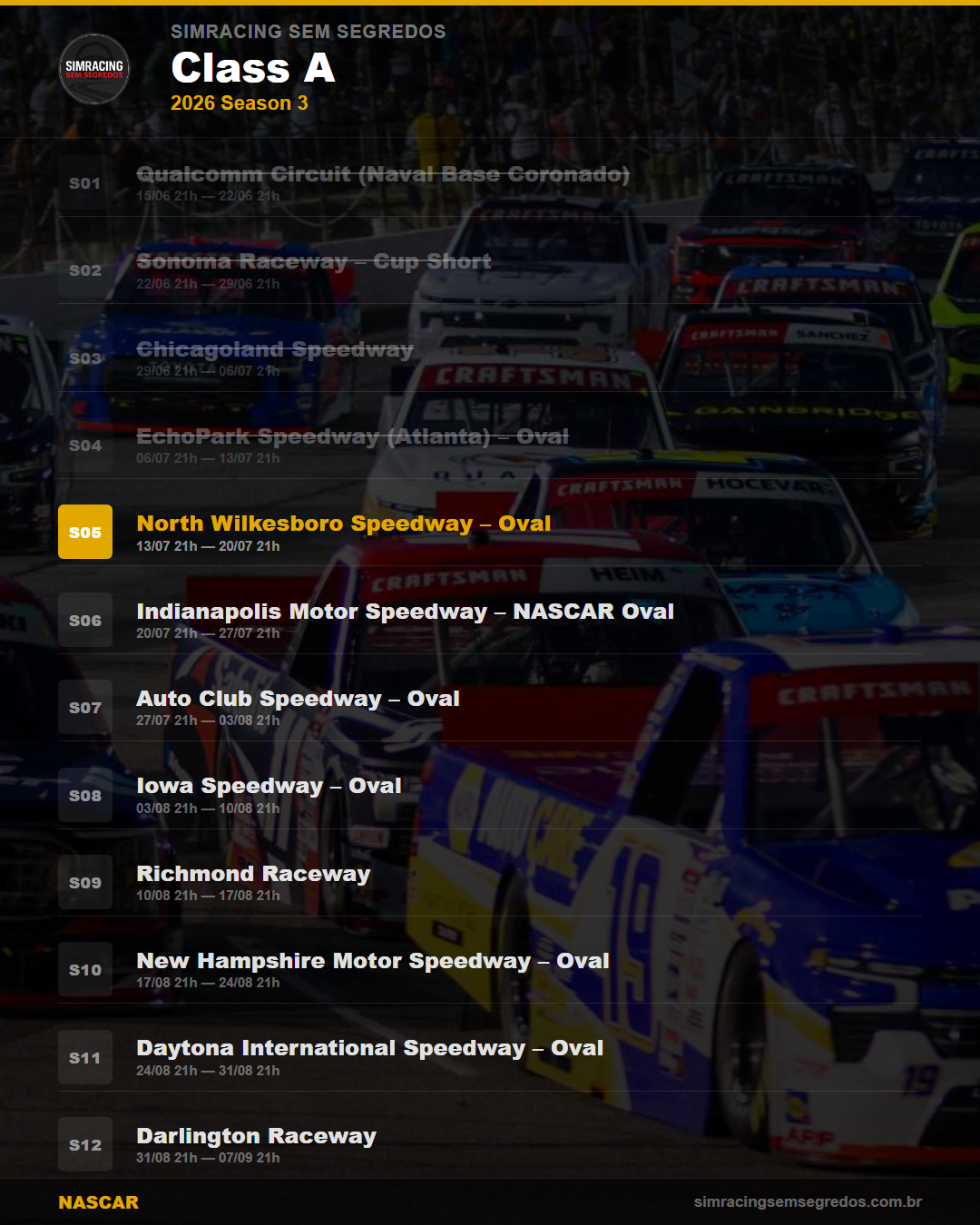 Calendario NASCAR — 2026 Season 3