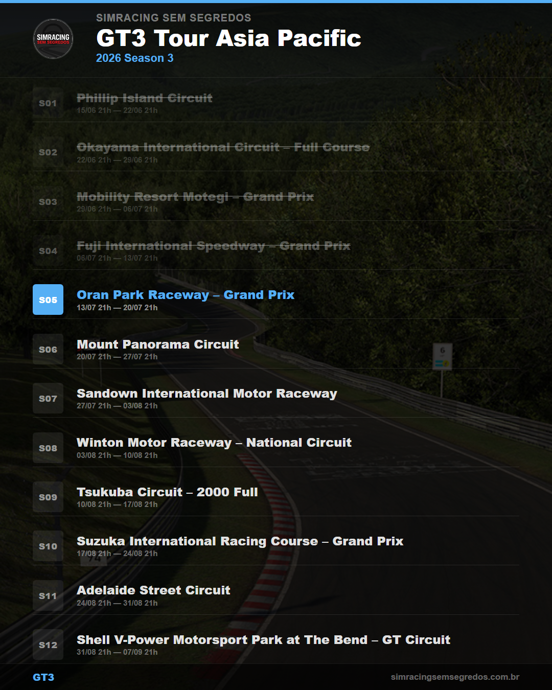 Calendario GT3 — 2026 Season 3