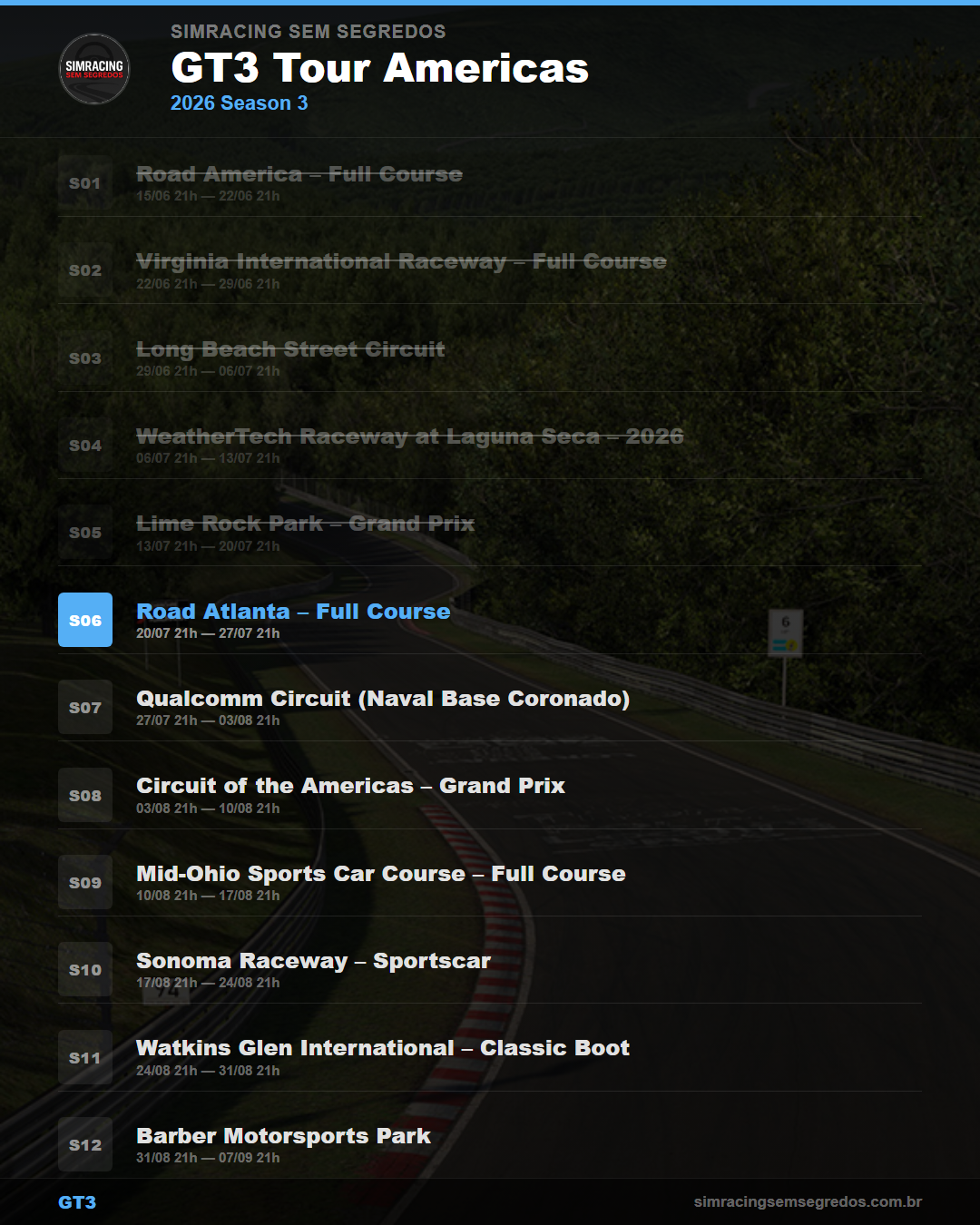 Calendario GT3 — 2026 Season 3