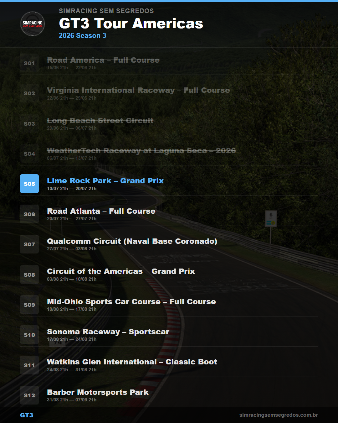 Calendario GT3 — 2026 Season 3