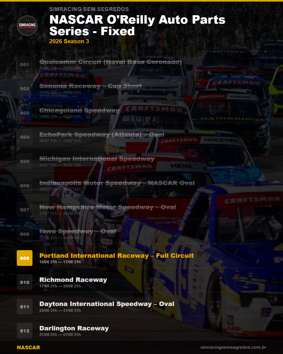 Calendario NASCAR — 2026 Season 3