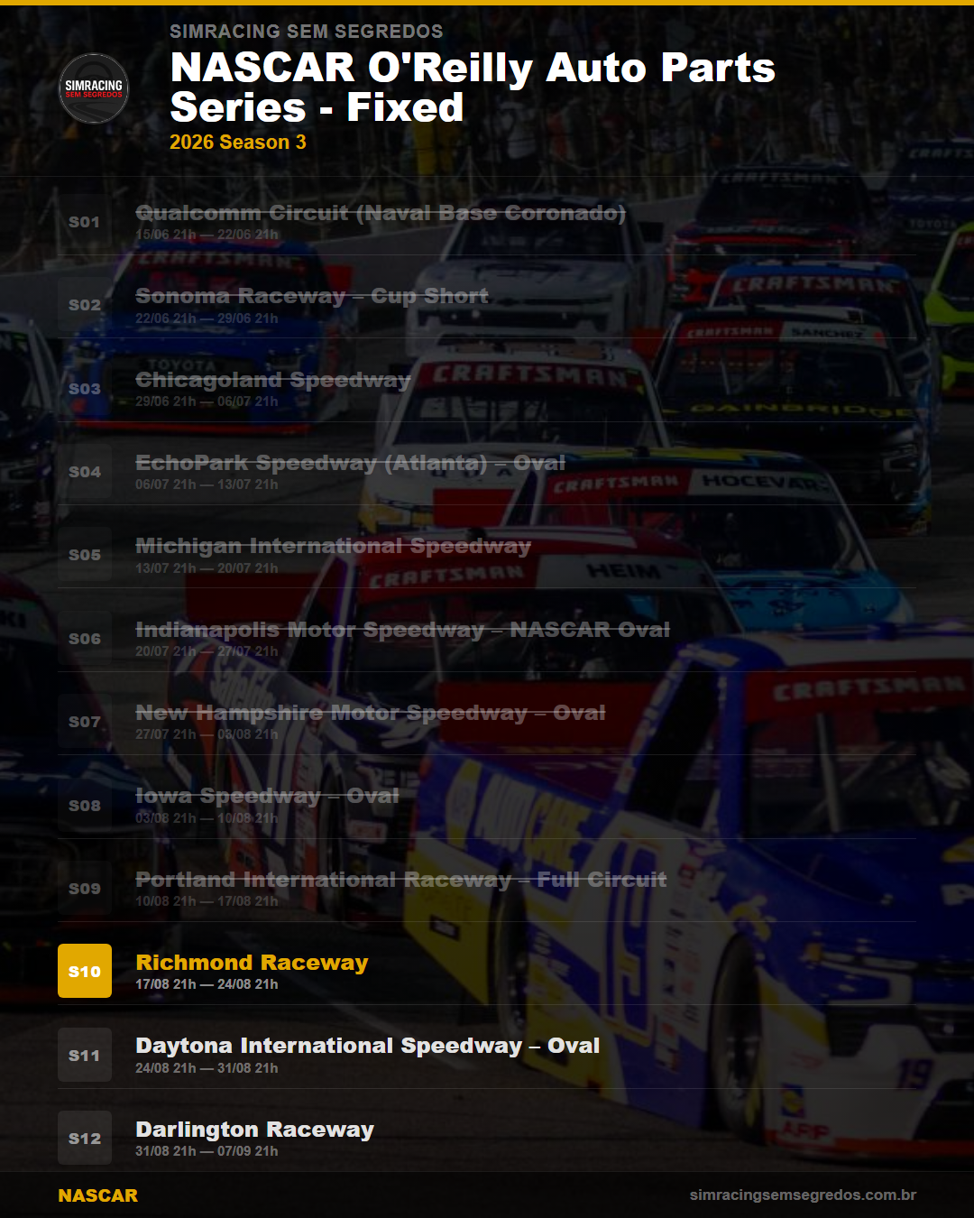 Calendario NASCAR — 2026 Season 3