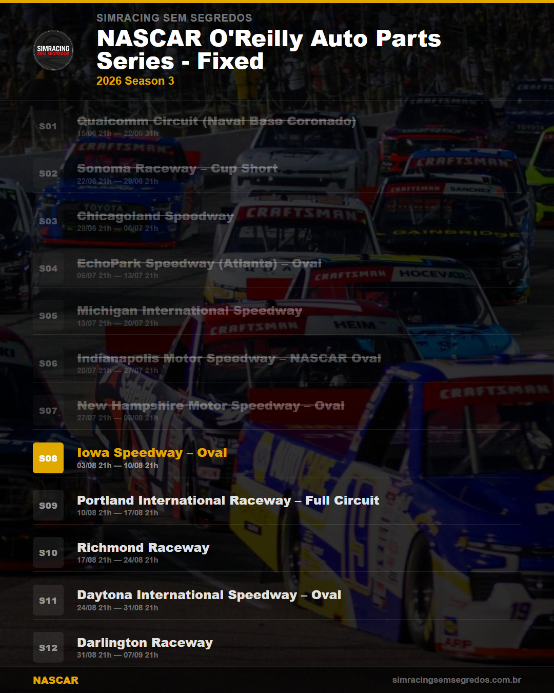 Calendario NASCAR — 2026 Season 3