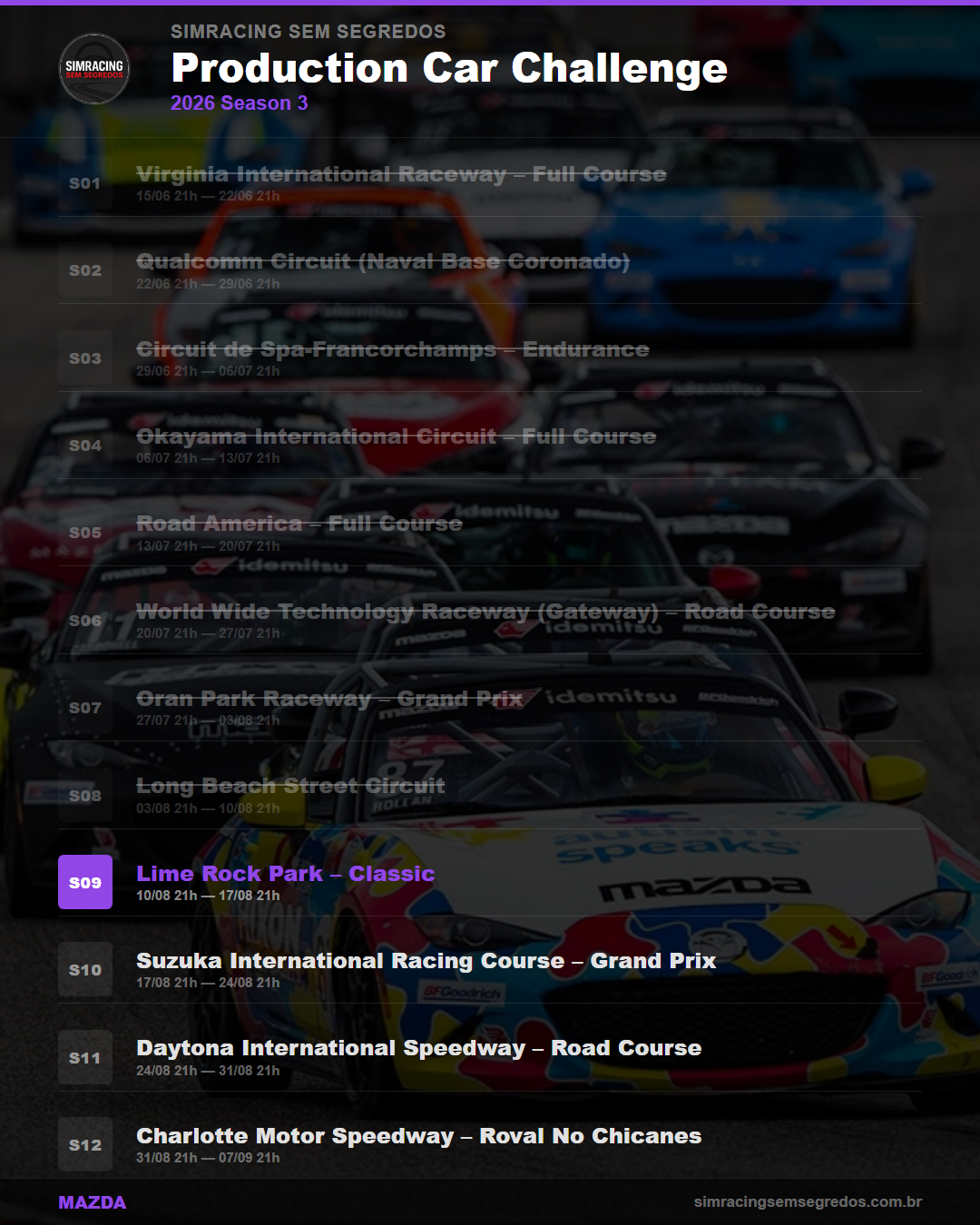 Calendario Mazda — 2026 Season 3