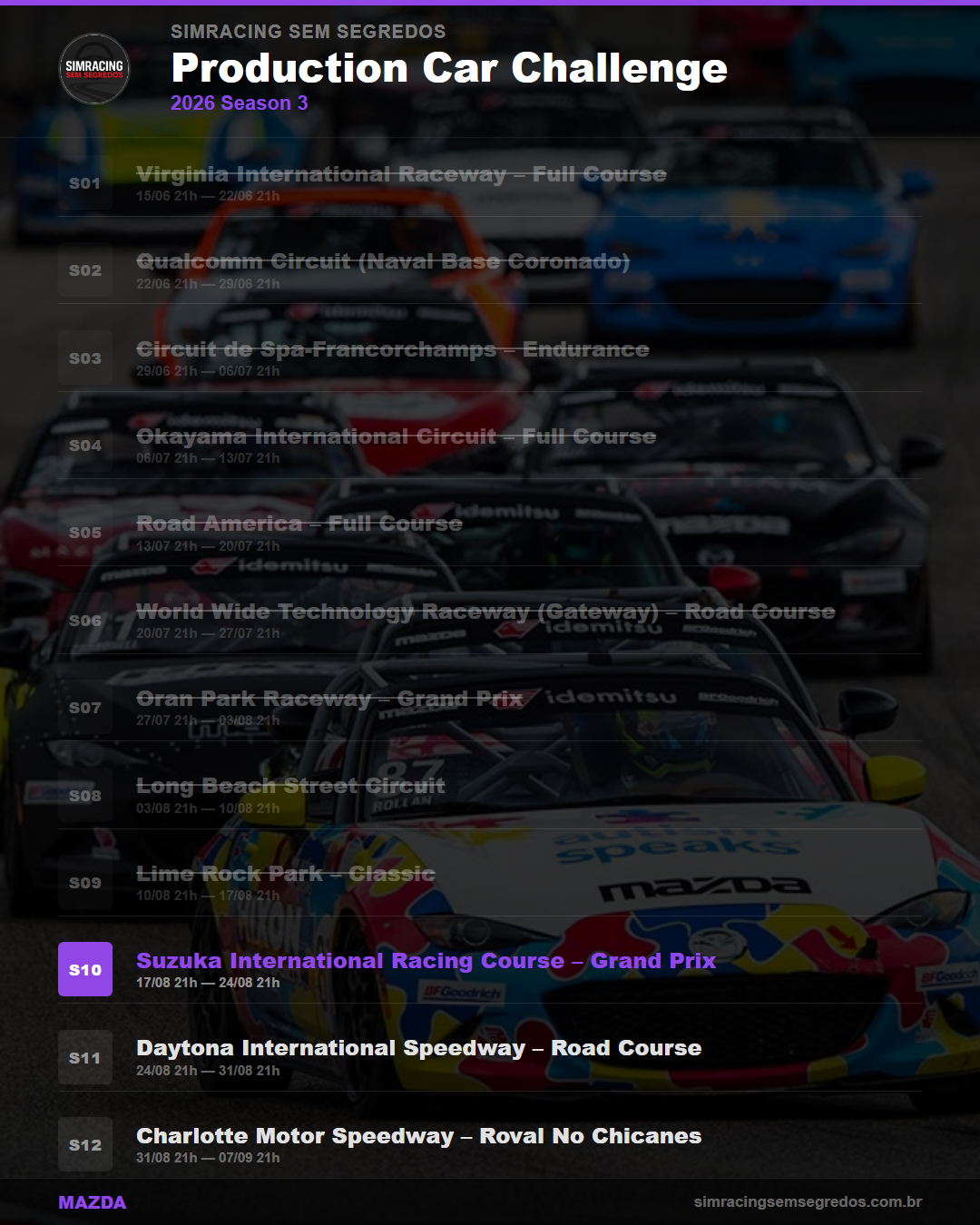 Calendario Mazda — 2026 Season 3