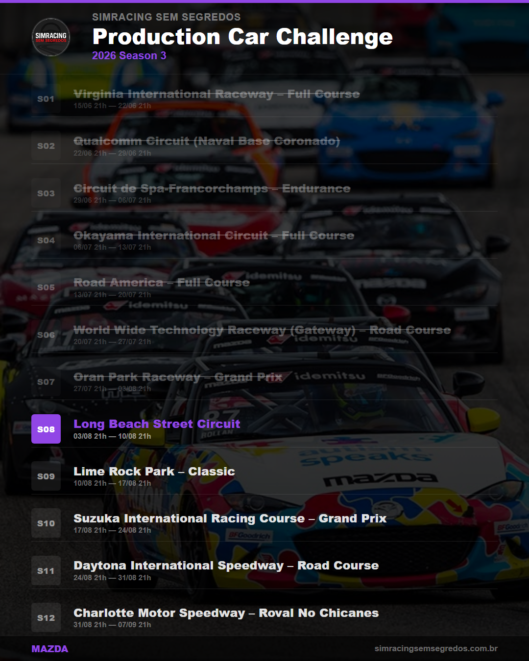 Calendario Mazda — 2026 Season 3