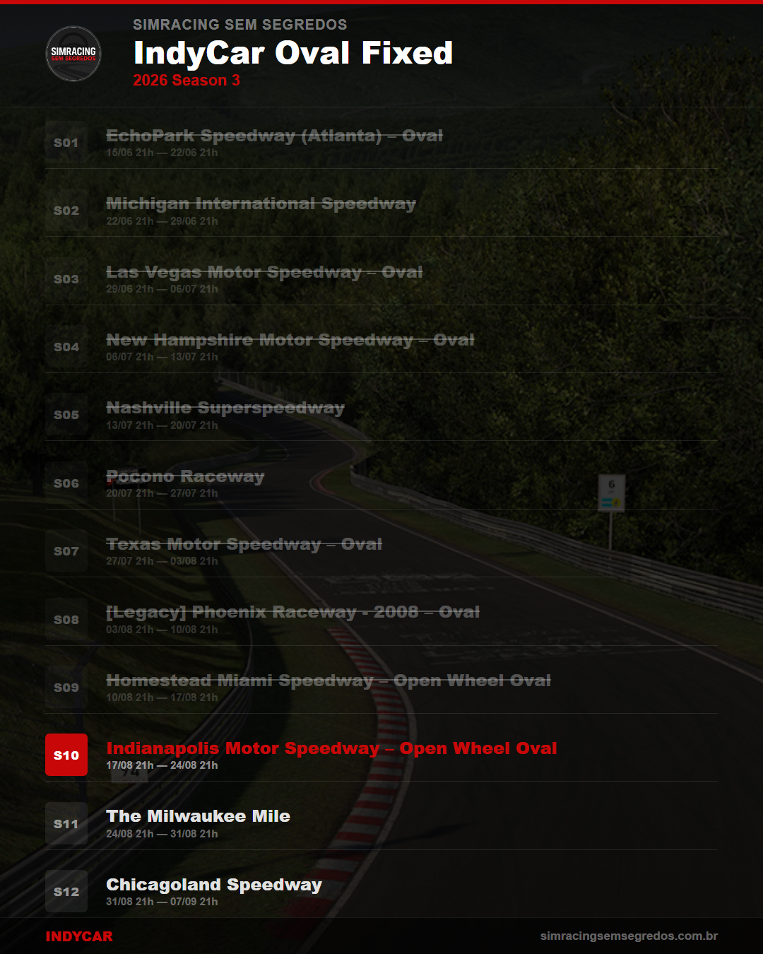 Calendario IndyCar — 2026 Season 3