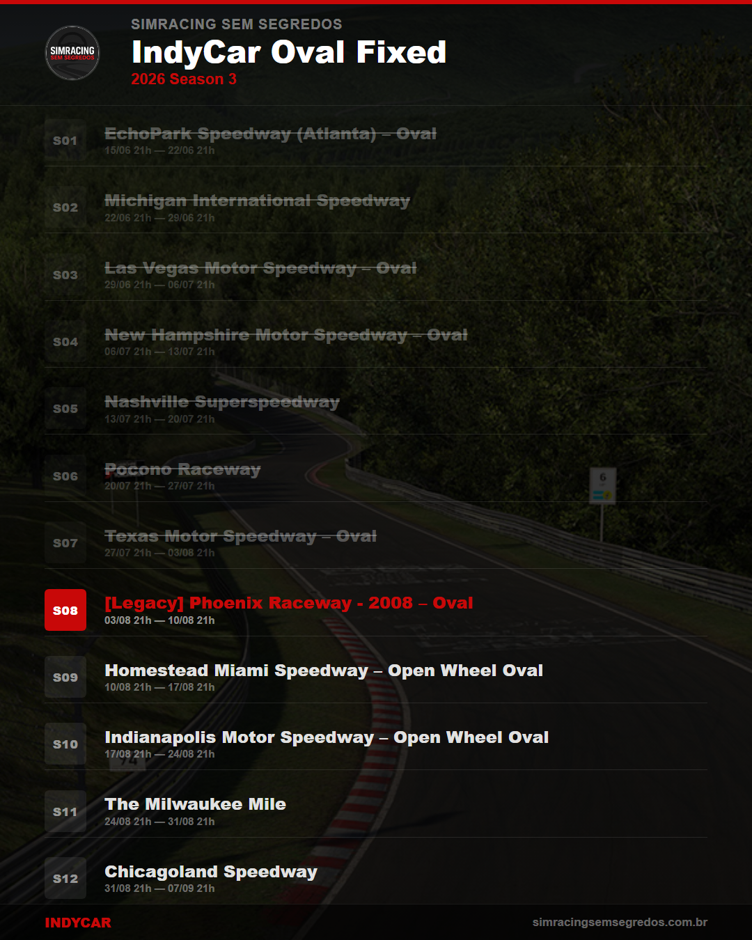 Calendario IndyCar — 2026 Season 3