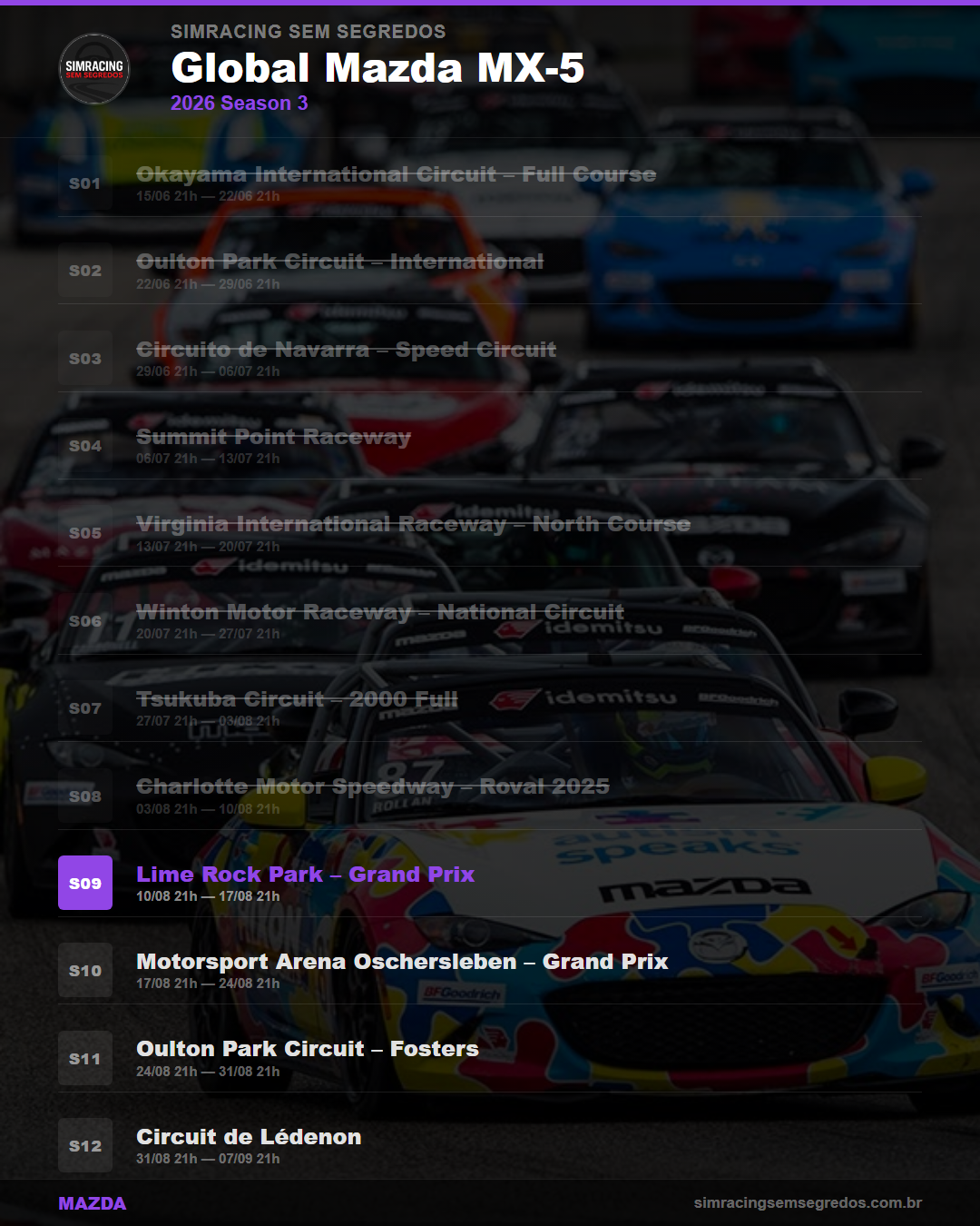 Calendario Mazda — 2026 Season 3