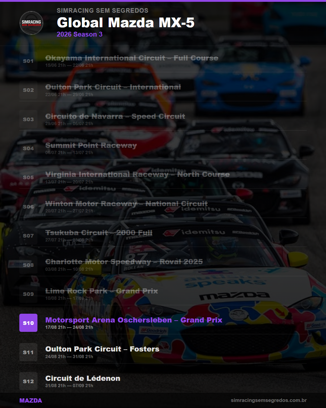 Calendario Mazda — 2026 Season 3