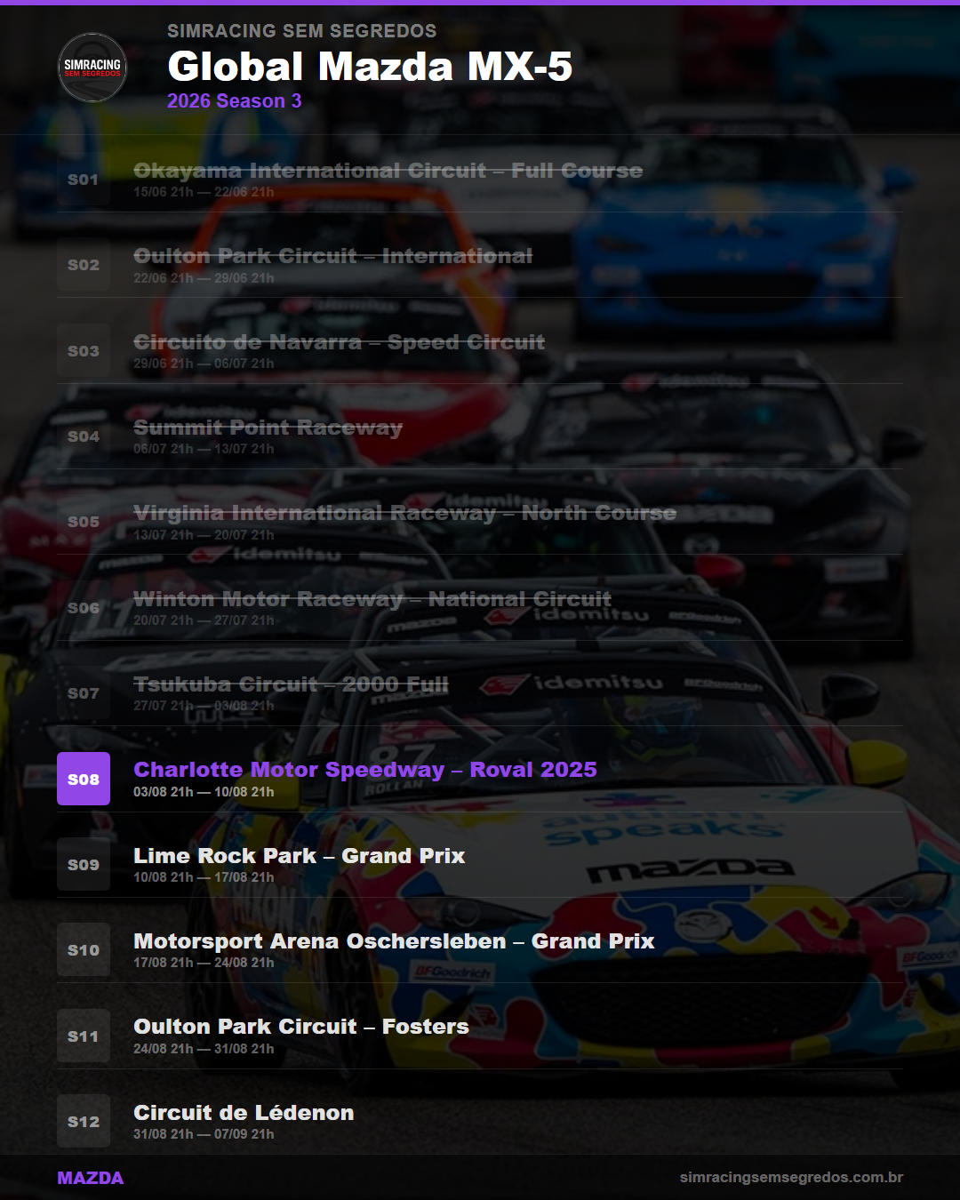 Calendario Mazda — 2026 Season 3
