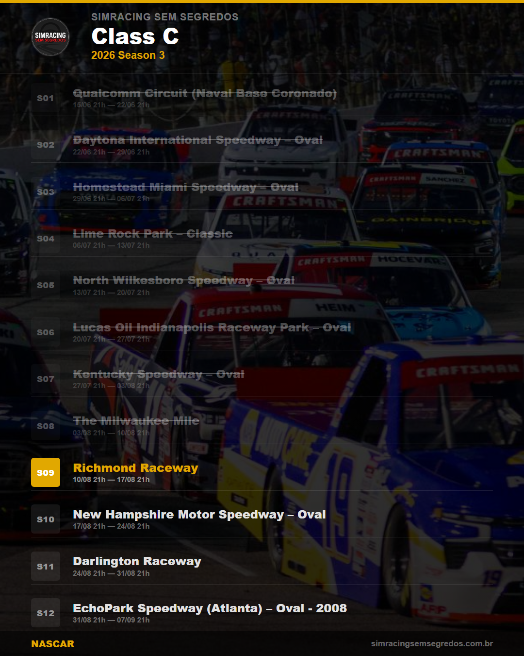 Calendario NASCAR — 2026 Season 3
