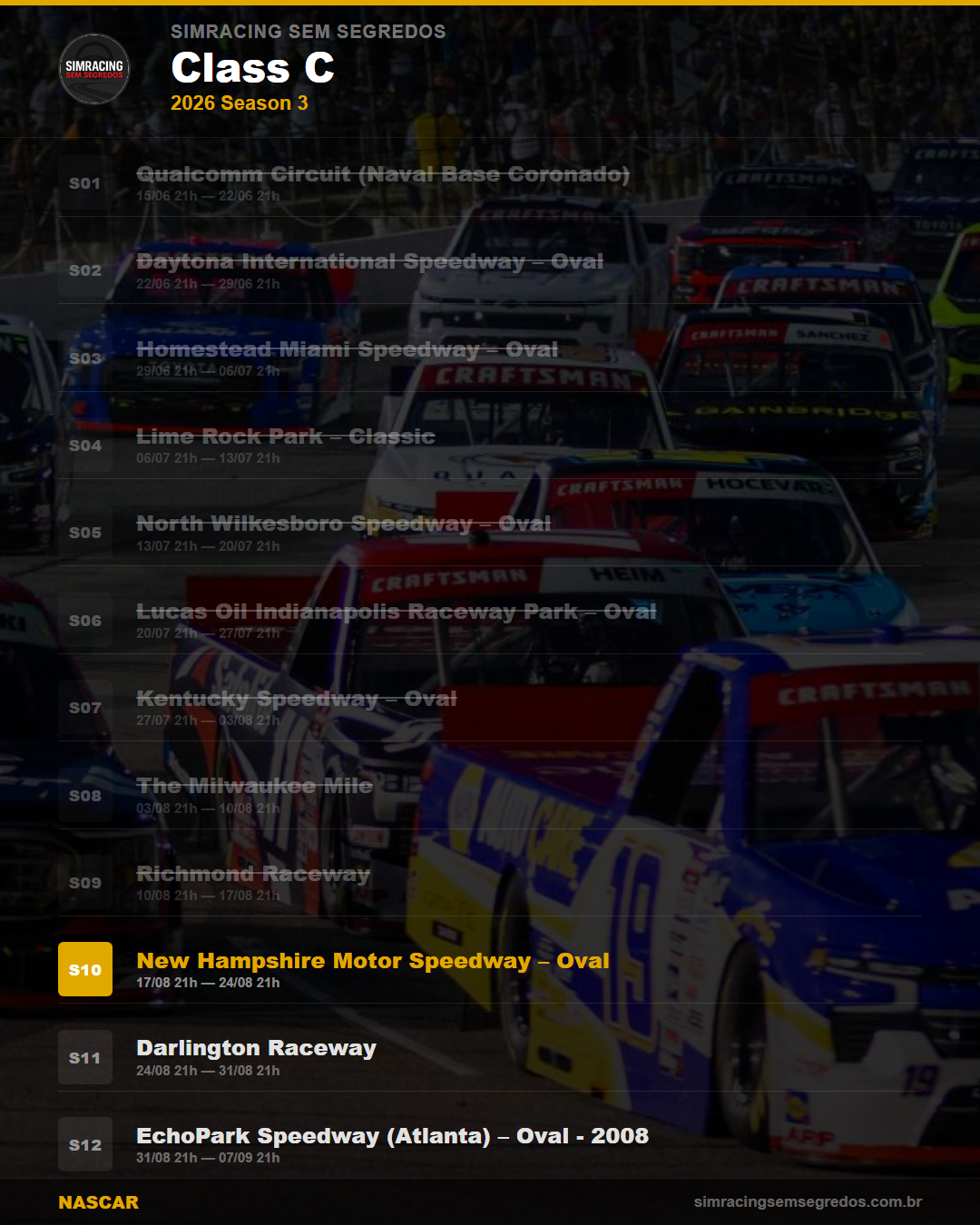 Calendario NASCAR — 2026 Season 3
